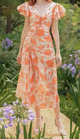 Ruffle Sleeved VOILE Maxi Dress In Pink
